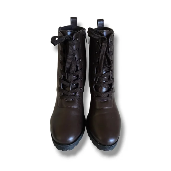 Women's Aspen-39 Chocolate Brown Vegan Leather Platform Combat Boots - Picture 3 of 16